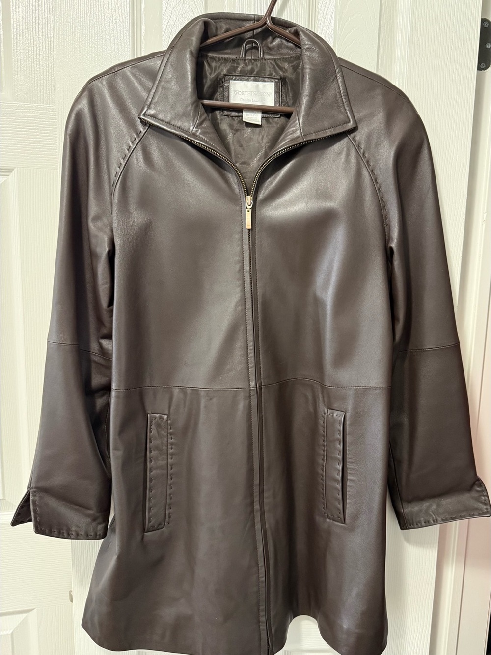 Worthington Genuine Lambskin Leather Long Coat Brown